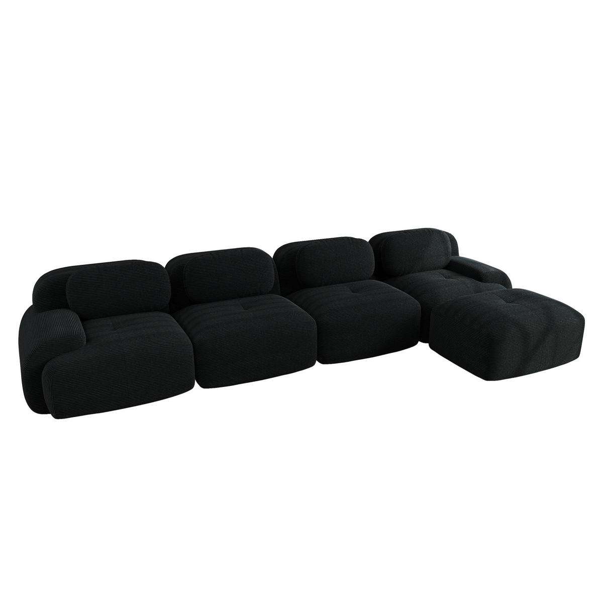 ECKSOFA 388/178/75 cm schwarz aus Cordstoff modular und montagefrei - Schwarz, Textil (178/388cm) - OKWISH