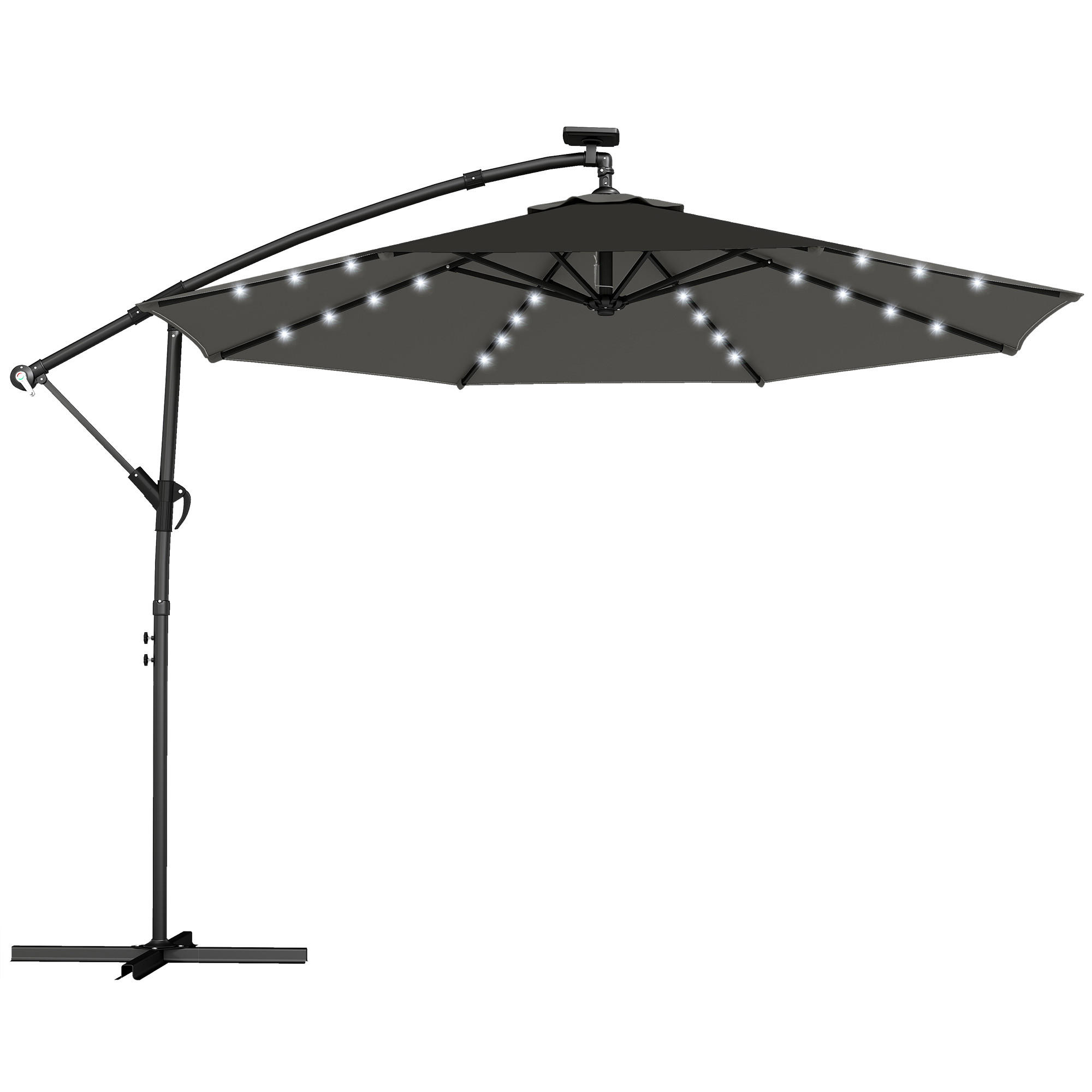 AMPELSCHIRM mit Solar LED Metall Polyester Dunkelgrau - Dunkelgrau, Textil/Metall (300/300cm) - Outsunny