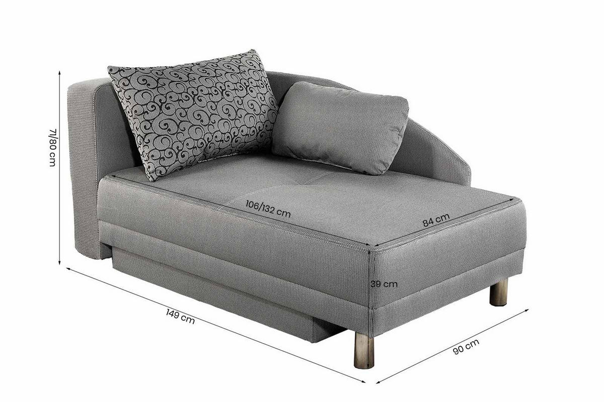 RÉCAMIERE-SCHLAFSOFA mit Bettkasten, Federkern, seitenverkehrt montierbar 149/90/80 cm, Liegefläche 200/84 cm, Webstoff Hellgrau / 15122 - Chromfarben/Hellgrau, Textil/Metall (149/80/90cm) - luma-home