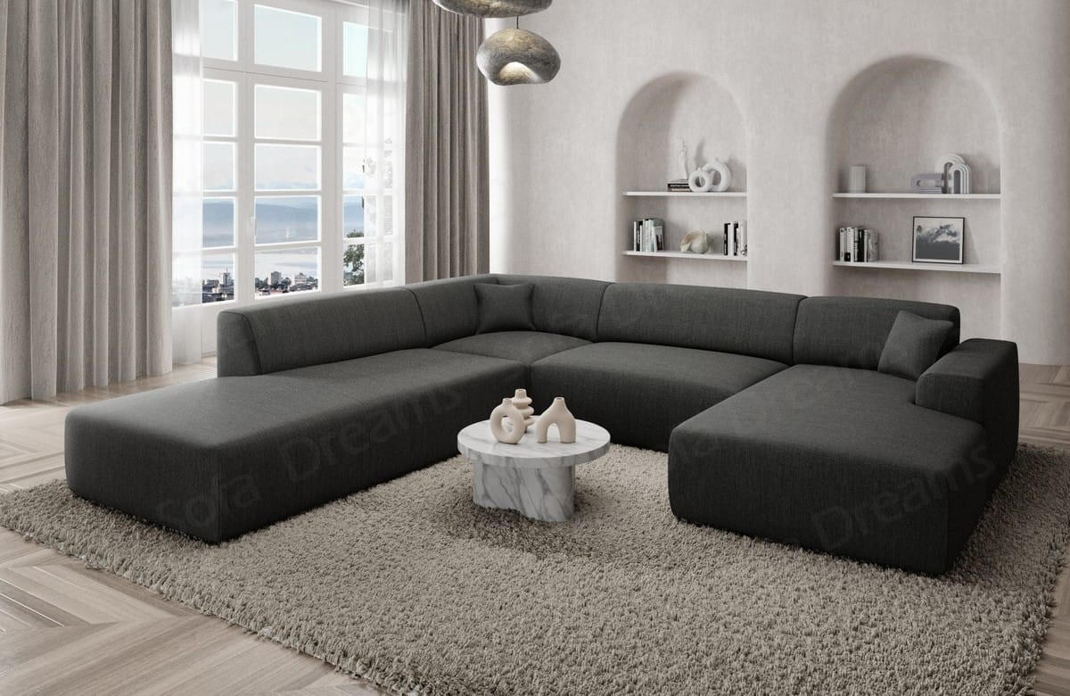 WOHNLANDSCHAFT Genova Anthrazit Strukturstoff - Anthrazit, Kunststoff (326/70/263cm)