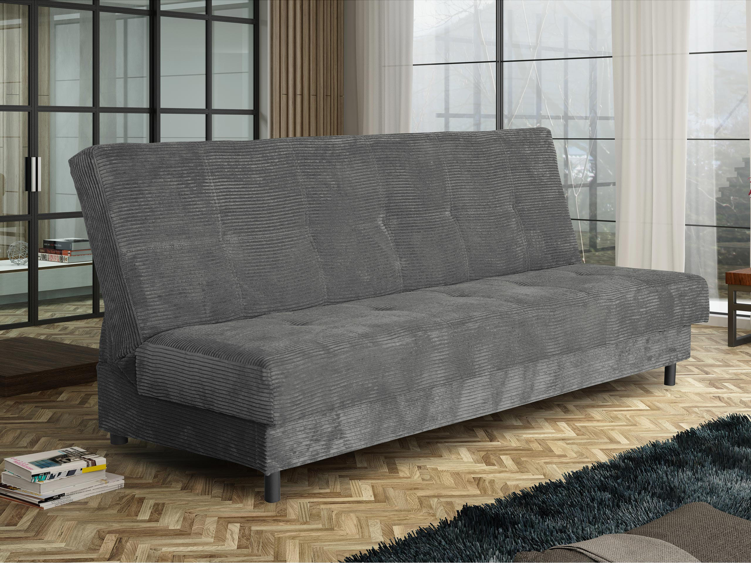 SCHLAFSOFA Enduro XIV Cord - Schwarz/Grau, Holz/Kunststoff (195/90/85cm) - MIRJAN24