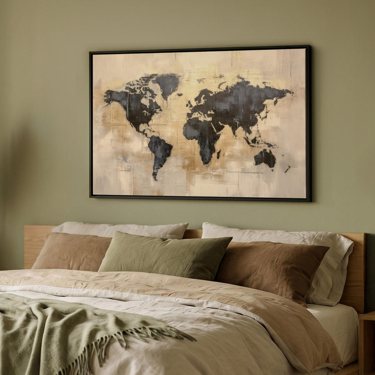LEINWAND Bilder mit Rahmen - Weltkarte - Gold - Schwarz - Abstrakt - 90x60 - Kupferfarben, Textil (90/60cm) - MuchoWow