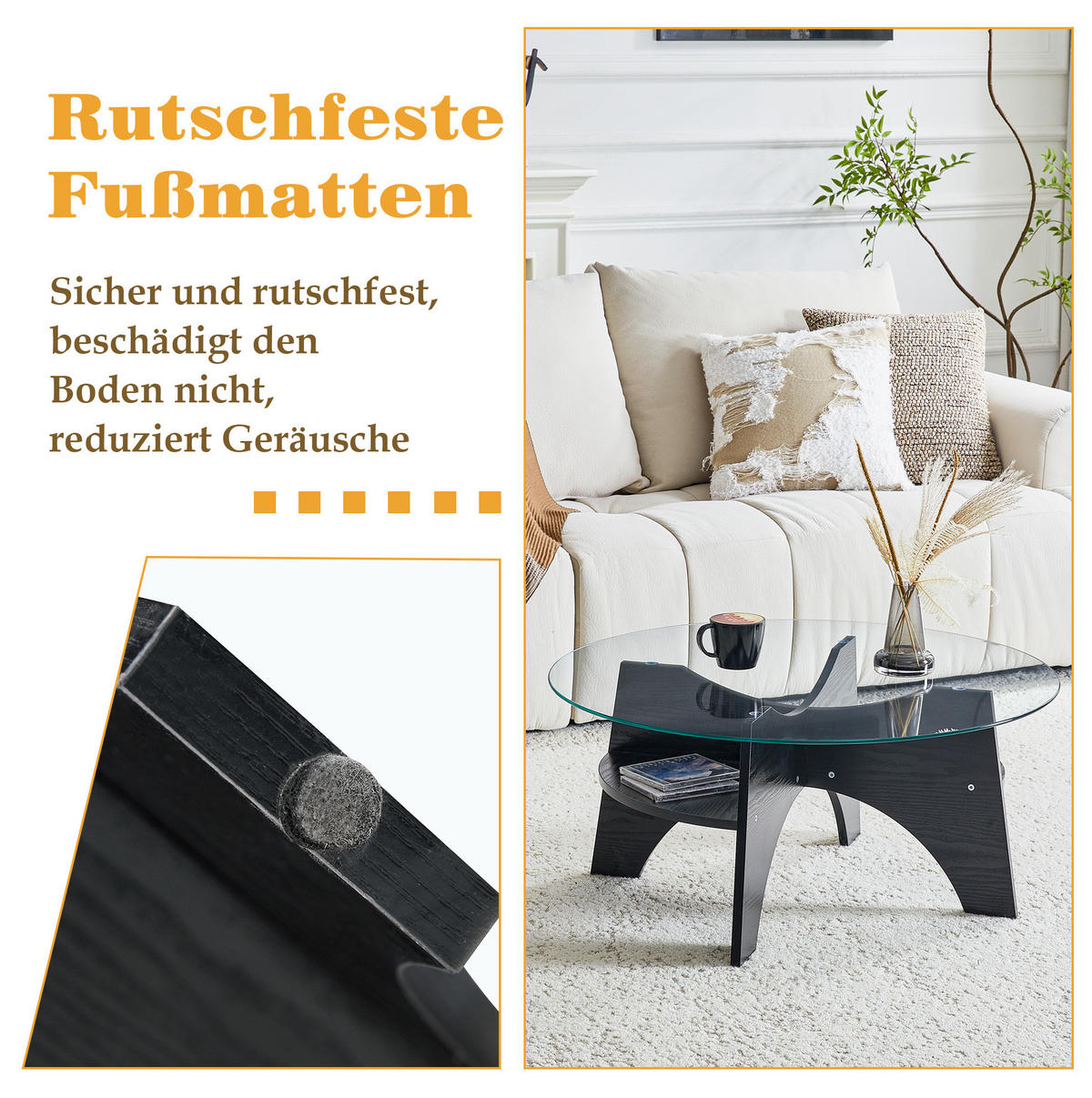 BEISTELLTISCH 80/36 cm Schwarz/Transparent aus MDF und Sicherheitsglas mit fächerförmigem Gestell - Schwarz, Holzwerkstoff (80/80/36cm) - OKMYHOME