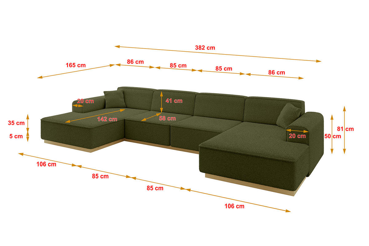 WOHNLANDSCHAFT IREA-U2-v2 - 382x165x81 cm Grün - Grün, Holzwerkstoff/Textil (382/81/165cm) - ALTDECOR