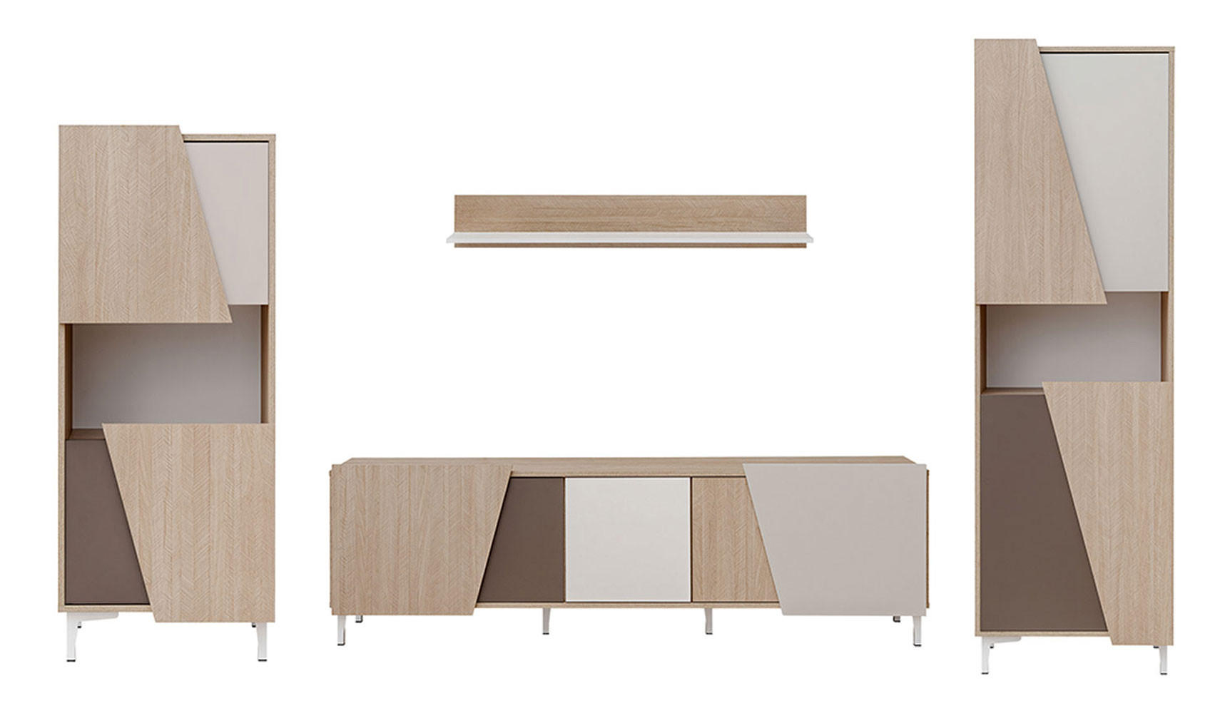 WOHNZIMMER SET Viste braun / weiß hochglanz 290cm / 40 cm / 189cm - Ecru/Weiß Hochglanz, Holz/Holzwerkstoff (290/189/40cm) - Furnival