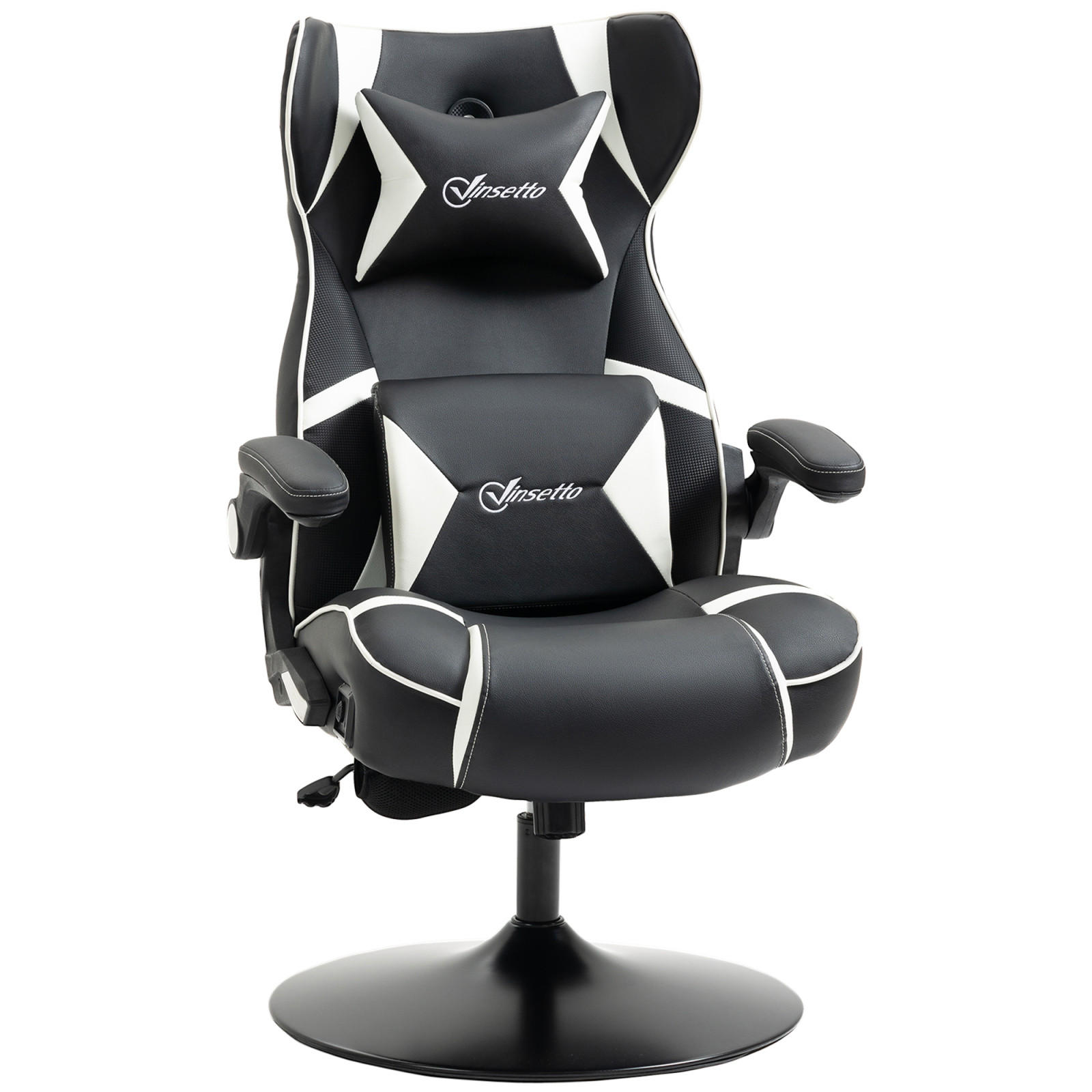 GAMING Stuhl mit runder Bodenplatte, drehbar & neigbar, ergonomischer Sessel, Schwarz-Weiß - Weiß, Leder (69/112/73cm) - BRILVERDE