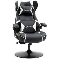 GAMING Stuhl mit runder Bodenplatte, drehbar & neigbar, ergonomischer Sessel, Schwarz-Weiß - Weiß, Leder (69/112/73cm) - BRILVERDE
