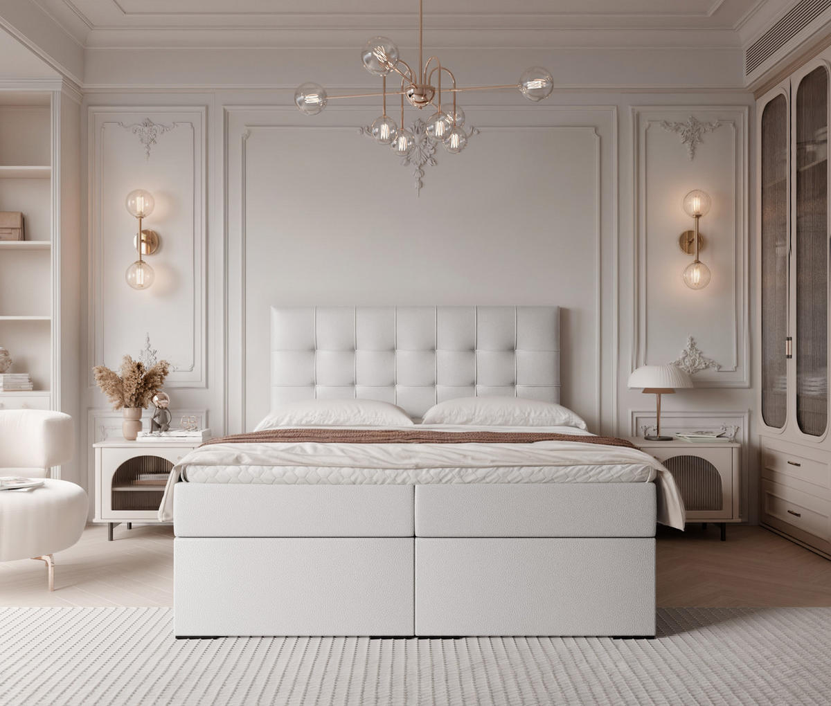 BOXBETT IMPERIAL 200/200 cm, in Weiß, mit Matratze und Topper - Weiß, Holzwerkstoff/Textil (200/200cm) - Idohome