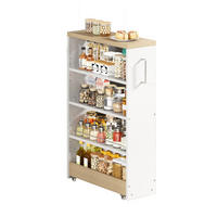 KÜCHENSCHRANK16 CM SCHMAL Küchenwagen auf Rollen, 55/16/85 cm, MDF, Weiß mit Holzoptik, MIT 4 VERSTELLBAREN REGALBÖDEN, für Küche und Bad - Weiß, Holzwerkstoff (16/85/55cm) - Rolipo
