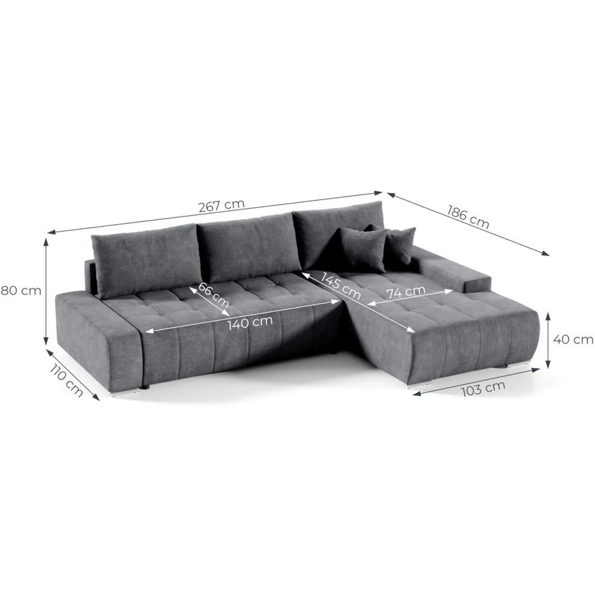 ECKSCHLAFSOFA Draco L Grün - Silberfarben/Grün, Textil/Metall (267/186cm) - Beautysofa