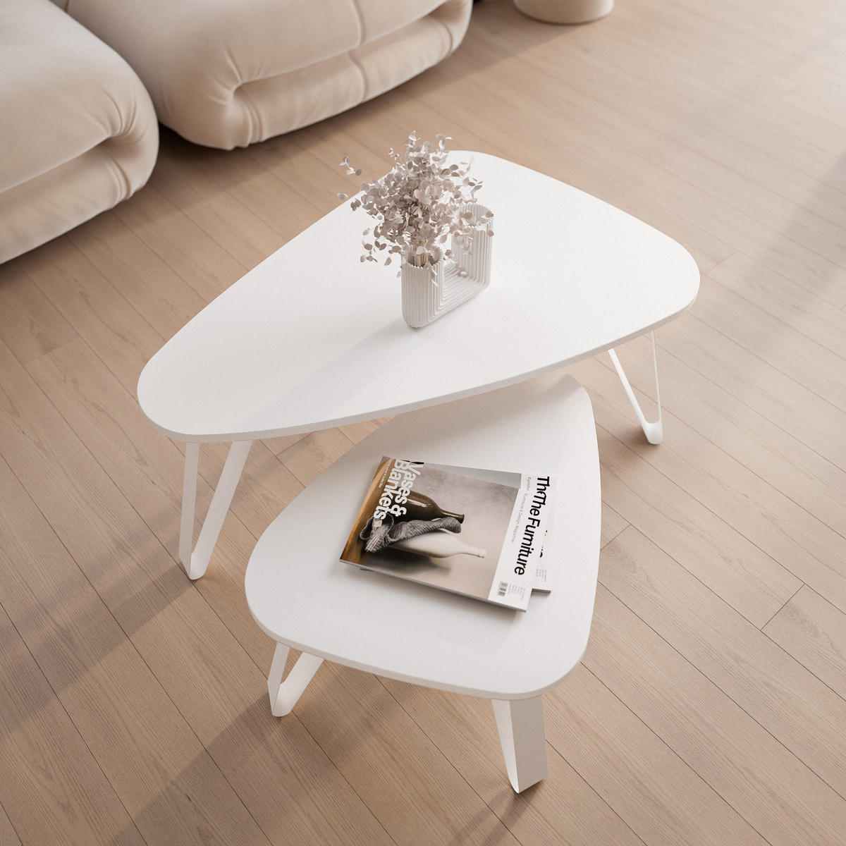 SATZTISCH NOA Stahlgestell, Freiform, Weiß / Arktisweiß - Weiß, Holzwerkstoff (94/60/42cm) - Idohome