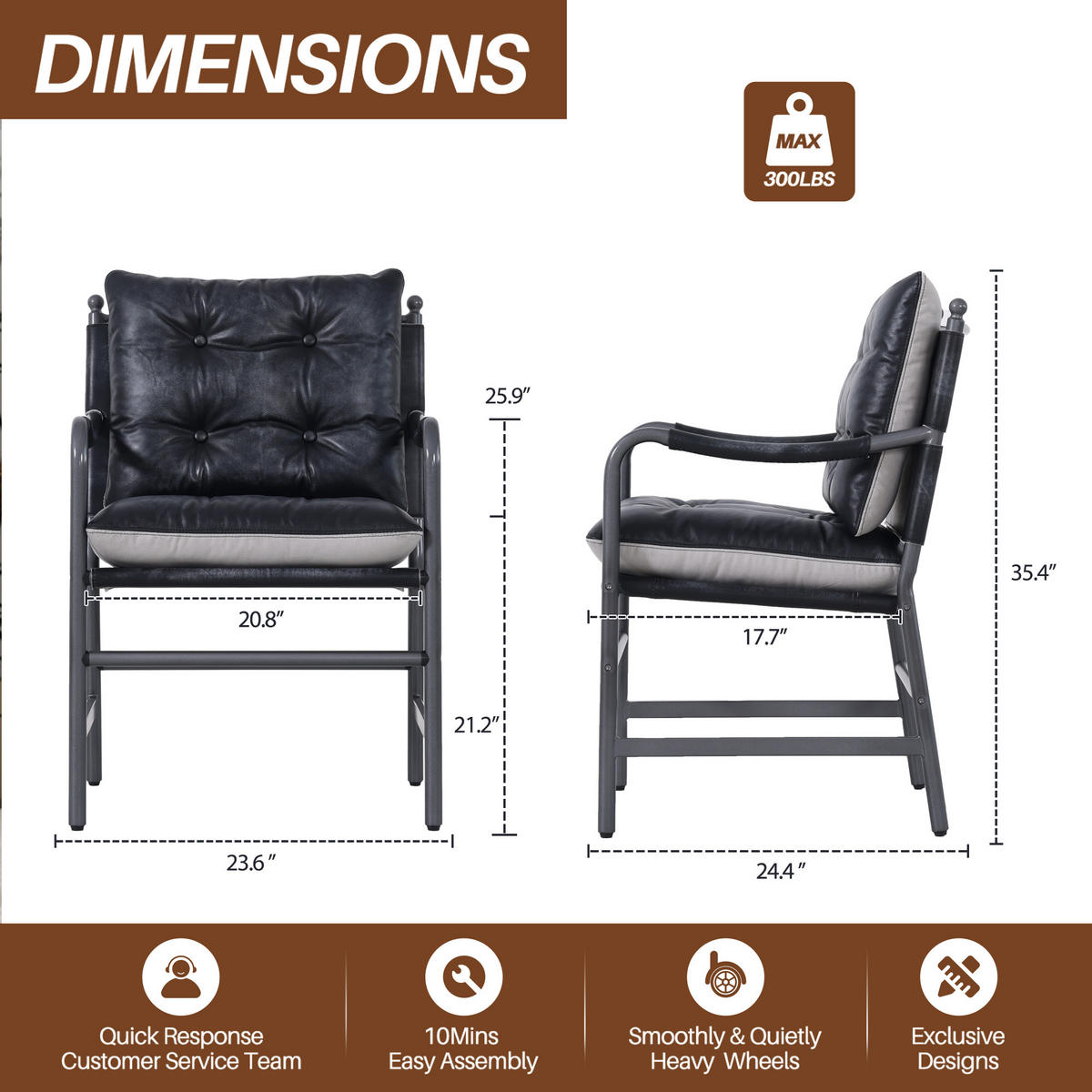SESSEL Leder mit schwarzem Metallrahmen, DE-42430, Schwarz - Schwarz, Metall (62/90/60cm) - ComfortXL