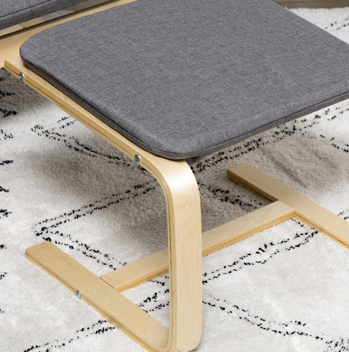 RELAXSESSELSET mit Hocker 66,5/80/99 cm in Grau mit Leinenoptik und Holzgestell - Grau, Textil (80/99/66.5cm) - Flora Grace