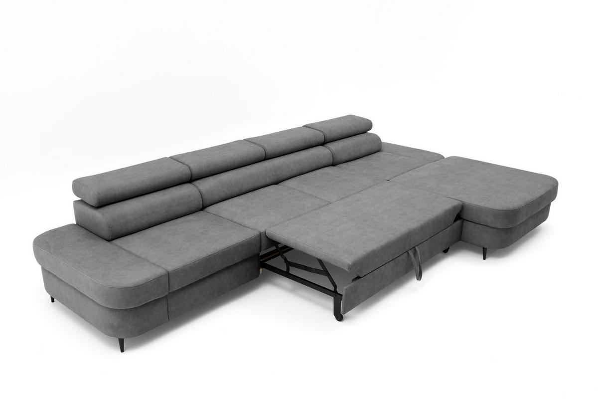 ECKSOFA JAZZ MAXI Rechts mit Schlaffunktion 125x195 Velours Dunkelgrau - Dunkelgrau/Schwarz, Holz/Textil (203/350cm) - Muffo