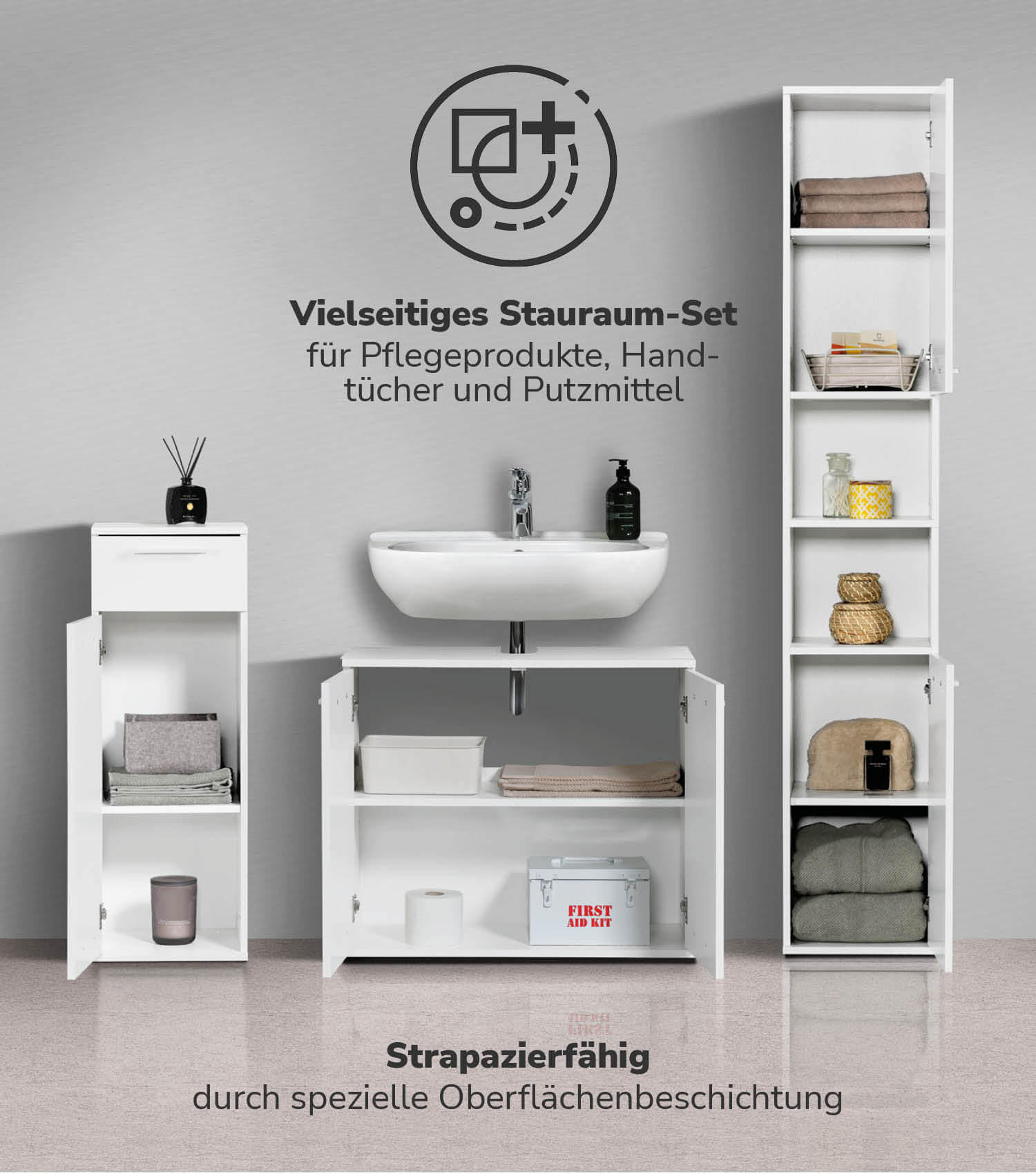 BADMÖBEL-SET 3-teilig Der Steuermann - Weiß, Holzwerkstoff (136/180/34cm) - Mokebo