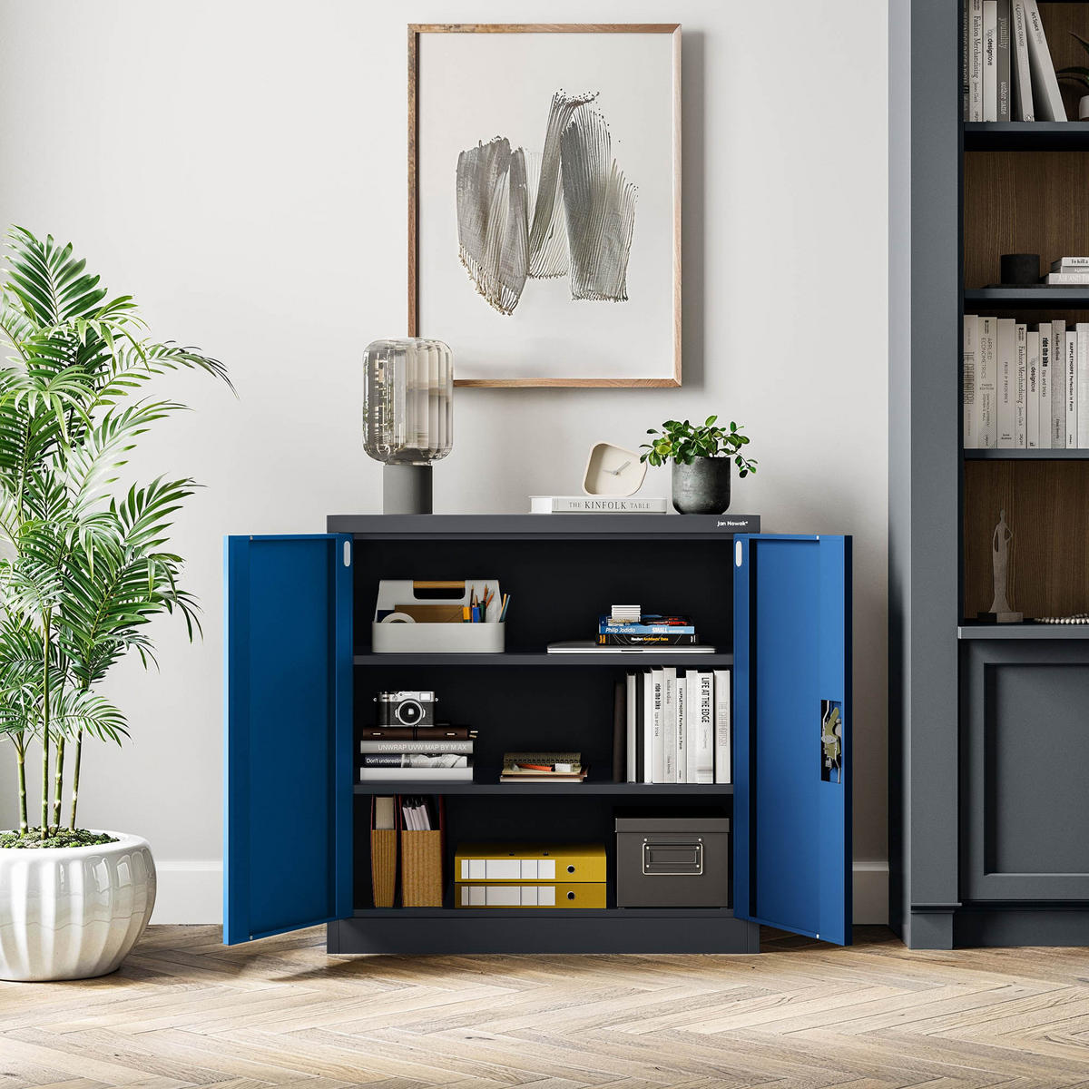 METALLSCHRANK BEATA - Blau/Anthrazit, Metall (90/93/40cm) - Jan Nowak