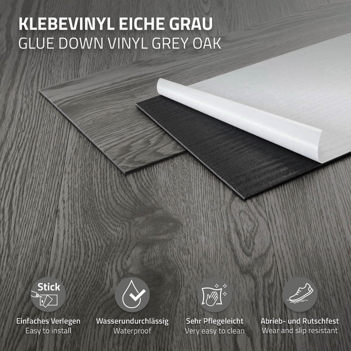 VINYLBODEN selbstklebend 8,92m²/64 Dielen Eiche Grau - Grau, Kunststoff (91.5/15.3/0.2cm) - ML-DESIGN