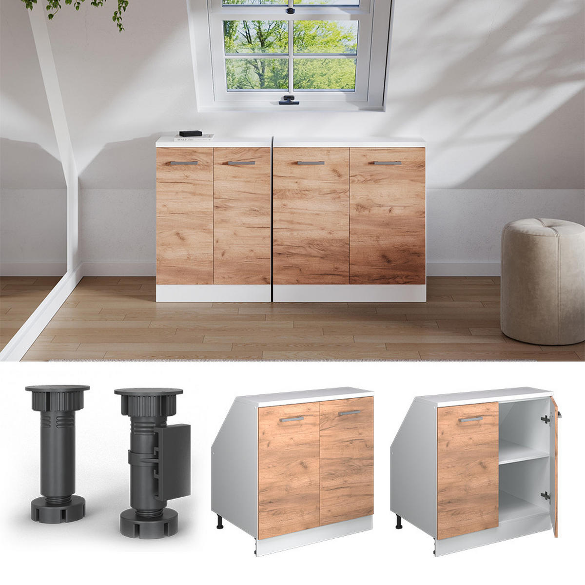 ŠIKMÁ SKRIŇA Rion Dub Goldkraft 80 x 81.6 cm s 2 dverami, korpus skrine hĺbka 60 cm - biela/dub medový, kompozitné drevo (80/83.8/60cm) - Vicco