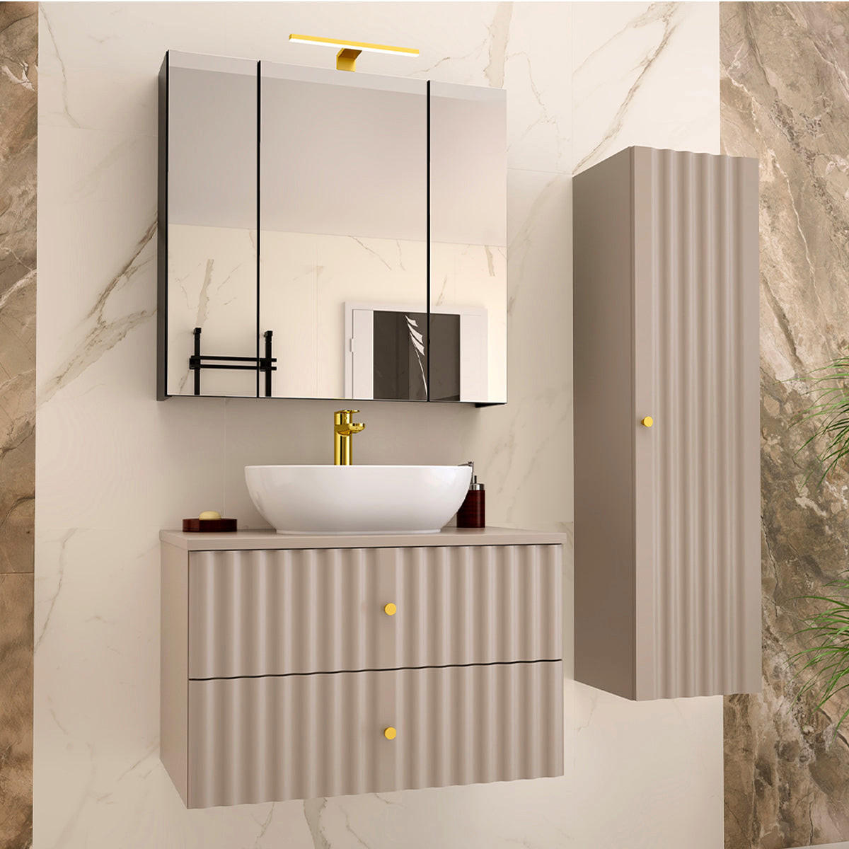 BADMÖBEL 80.6cm Izae 2er-Set Kaschmir - Beige, Holzwerkstoff (80.6/52.2/46.5cm) - Petits-meubles