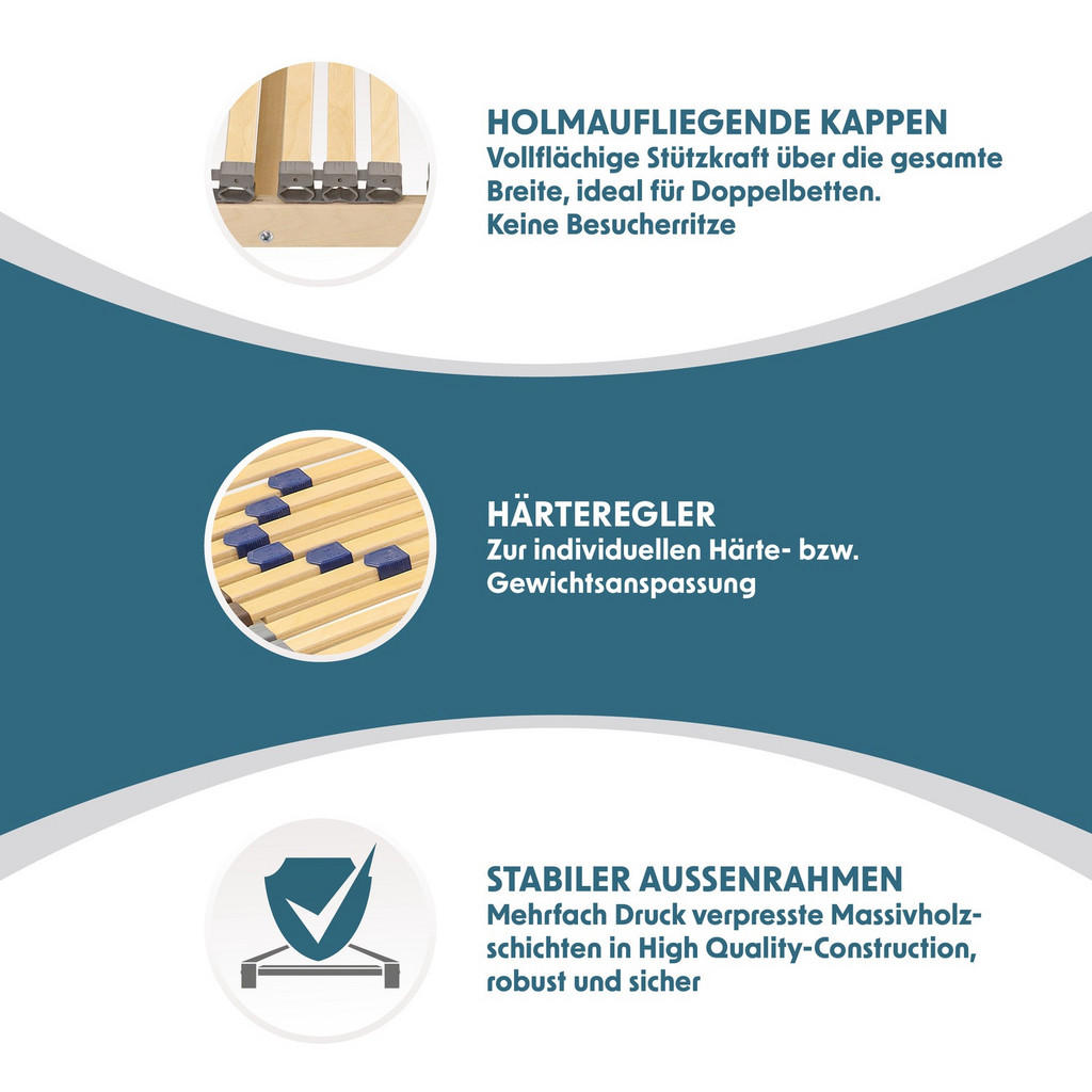 Thumbnail - Sleepneo Lattenrost, Braun, Holz, Teilmassiv,Buche, Birke, 7-Zonen, 90x190 cm, Blauer Engel, bewegliche Leistenlagerung,...