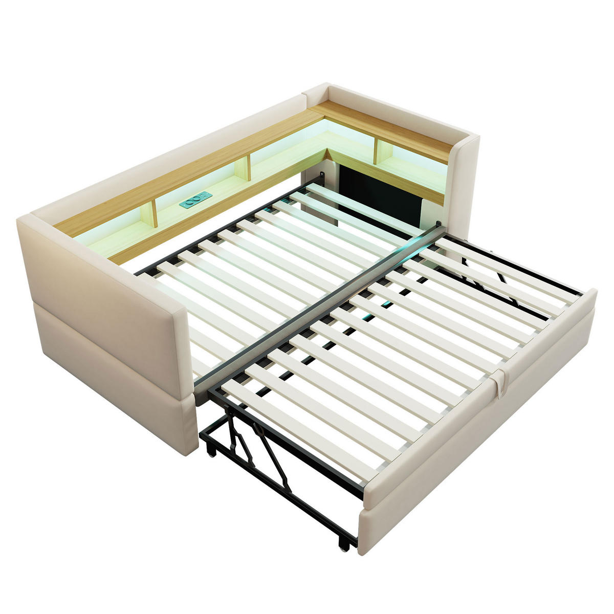 TAPECIRANI KREVET 90/180x190 Bež LED USB Izvlačni - bež, tekstil (180/190cm) - FLIEKS