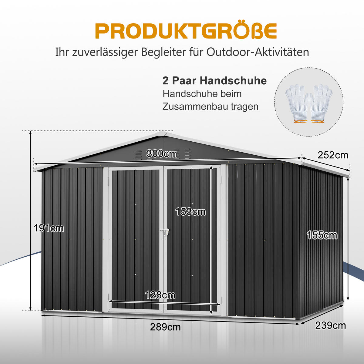 GERÄTESCHUPPEN SATTELDACH 300x252x191 cm Anthrazit - Grau, Metall (252/191/300cm) - ComfortXL