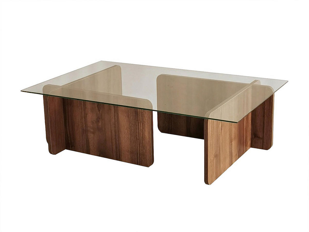 COUCHTISCH - Sicherheitsglas - Holzfarben dunkel & Transparent - AZRA - Transparent/Dunkelbraun, Holz (105/65/30cm) - Vente-Unique