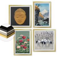WANDBILDER 4er Set - 50x50 cm & 40x60 cm Goldrahmen - Japanische Natur und Japandi-Stil - Goldfarben, Kunststoff (50/50cm) - ArtPrintCave