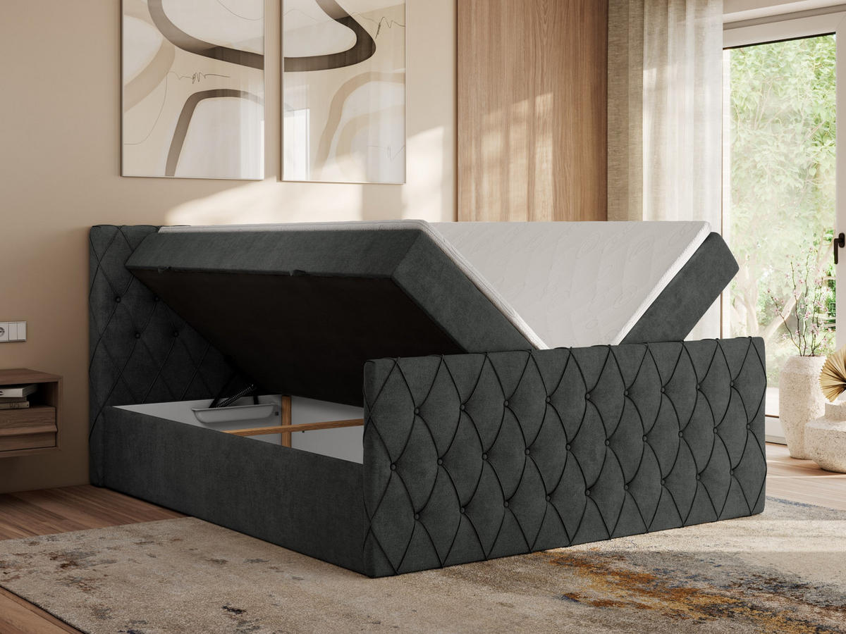 BOXBETT MIREN DUO 120/200 - Dunkelgrau Strukture - H3 - Dunkelgrau, Holz/Textil (120/200cm) - MKS