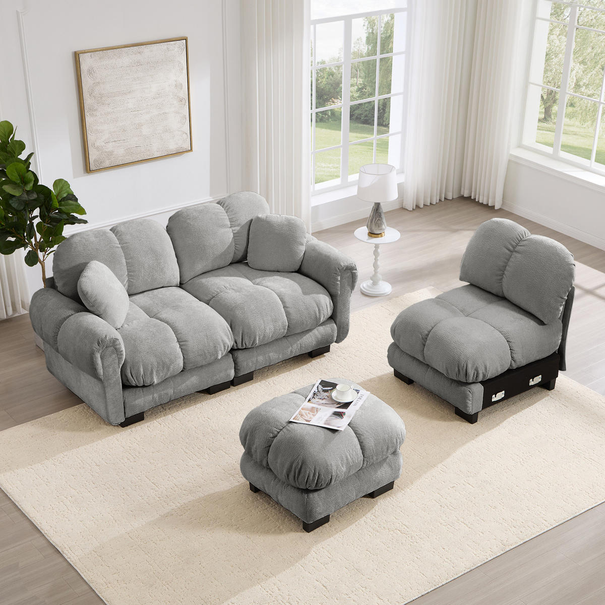SOFA 3-Sitzer L-Form Chenille Hellgrau - Hellgrau, Holz (149/260cm) - Meubliv
