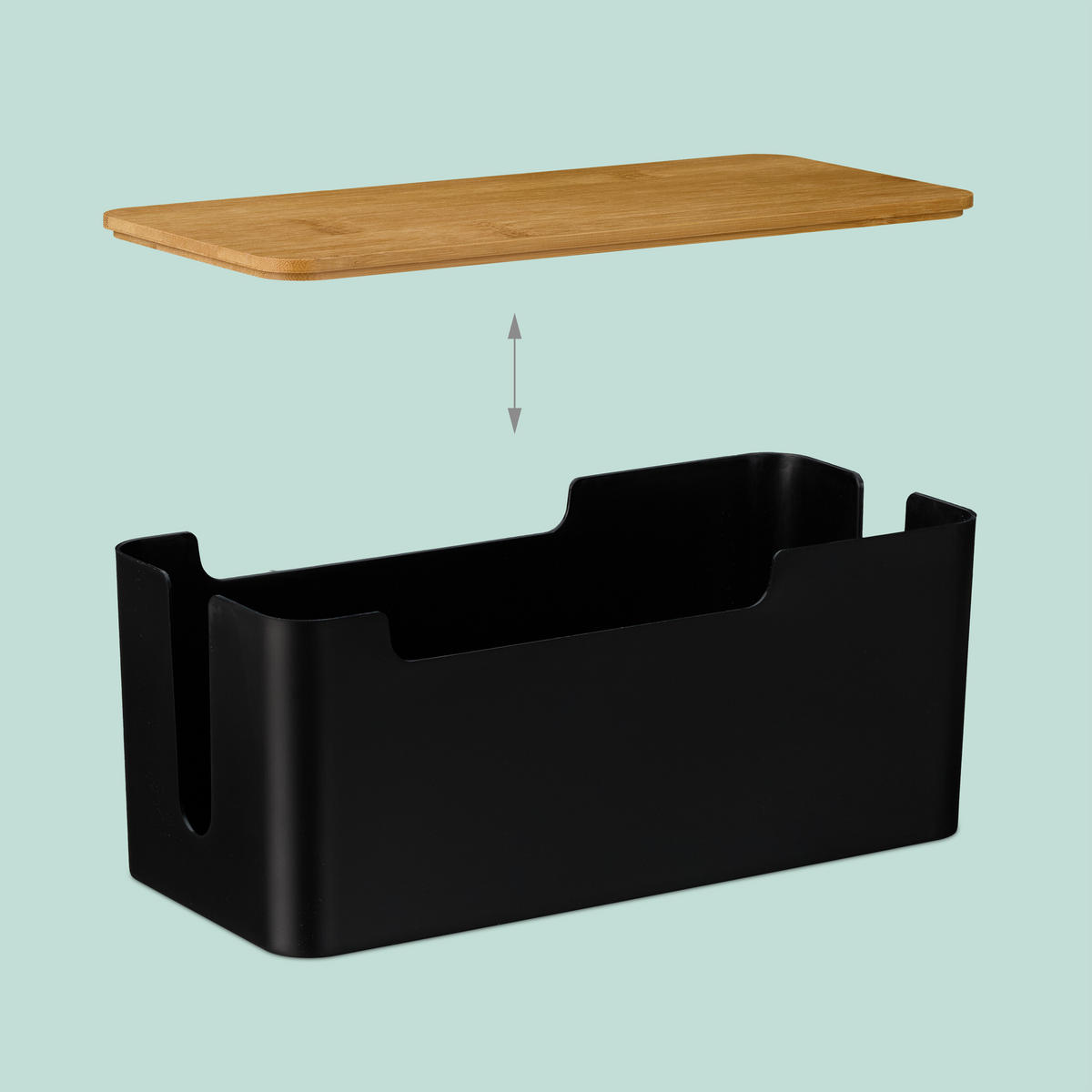 KABELBOX - Schwarz, Holz/Kunststoff (14/31/13cm) - Relaxdays