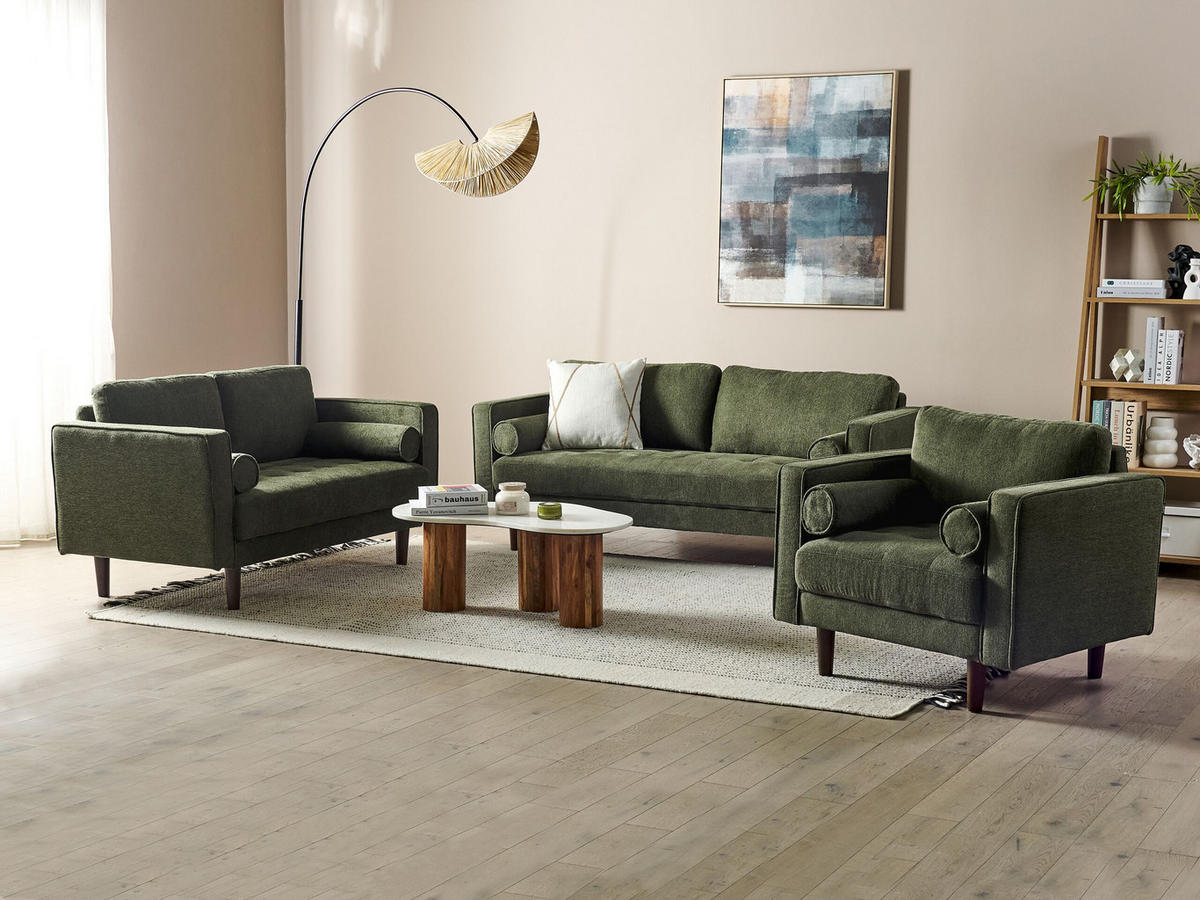 SOFA-SET 6-sitzer dunkelgrün Nurmo - Dunkelbraun/Grün, Textil (74/74/177cm) - Beliani