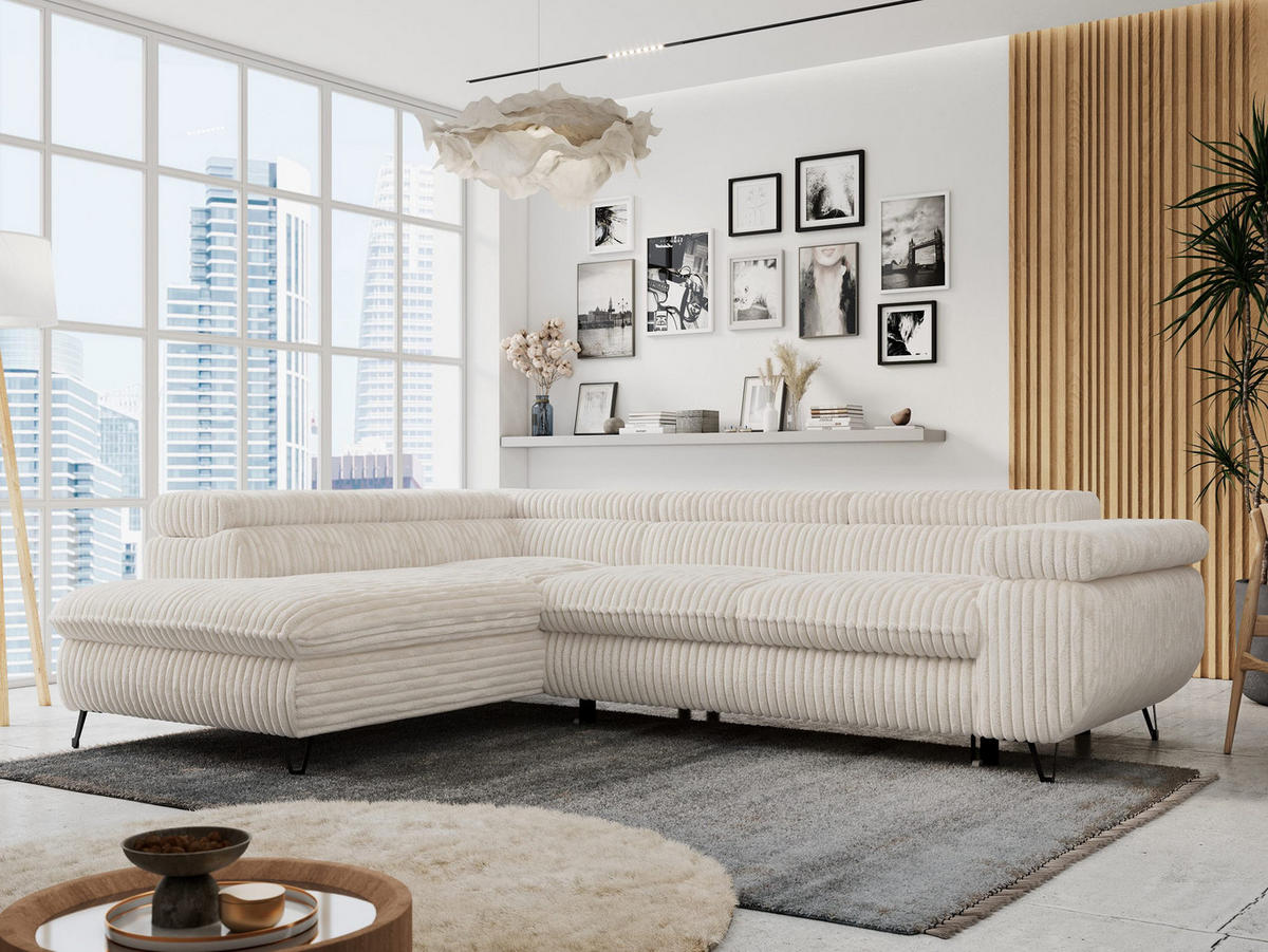 ECKSOFA PETER L Beige Cord - Links Seite - Beige/Schwarz, Textil/Metall (208/273cm) - MKS