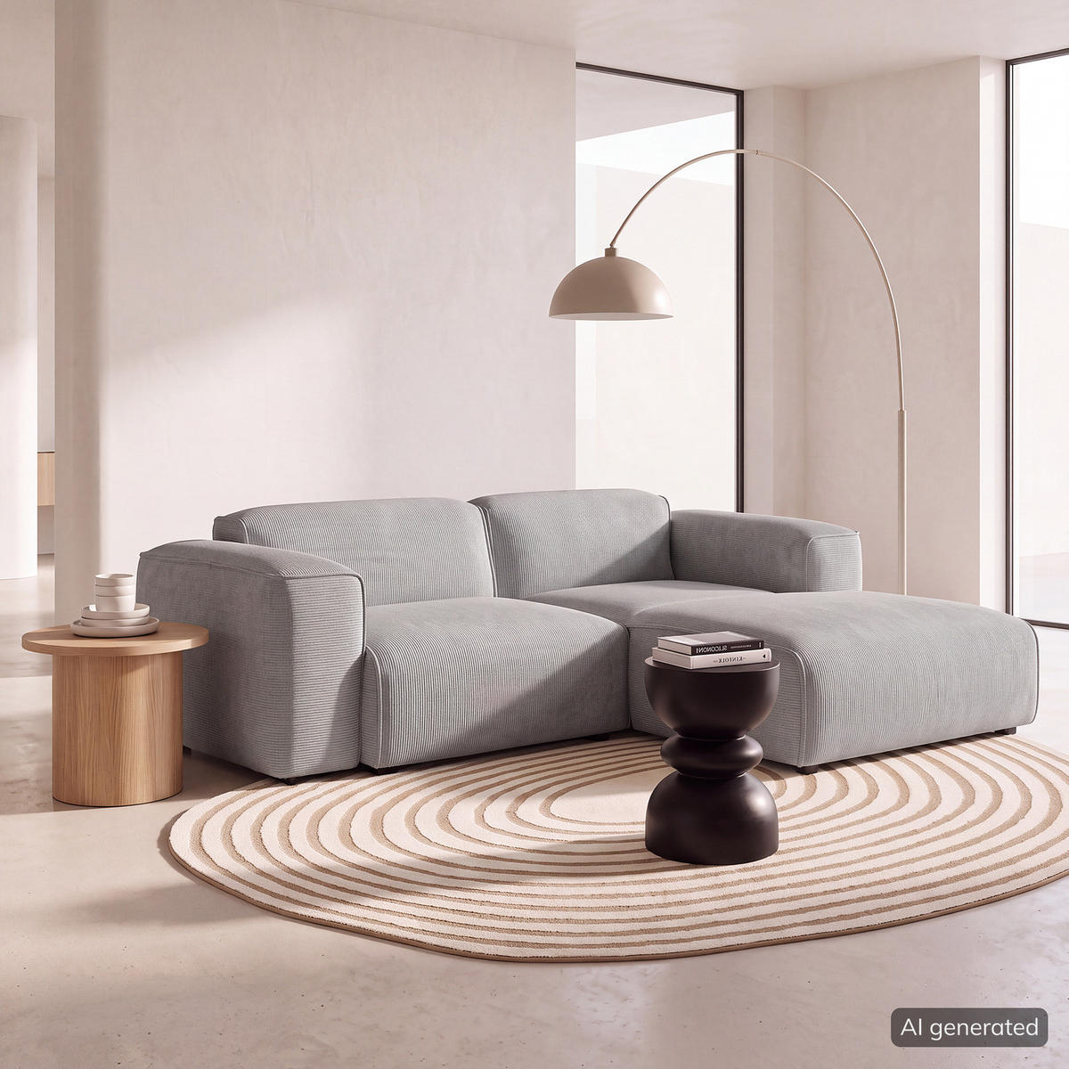 ECKSOFA mit XL-Longchair - Schwarz/Grau, Kunststoff/Textil (260/171cm) - home24