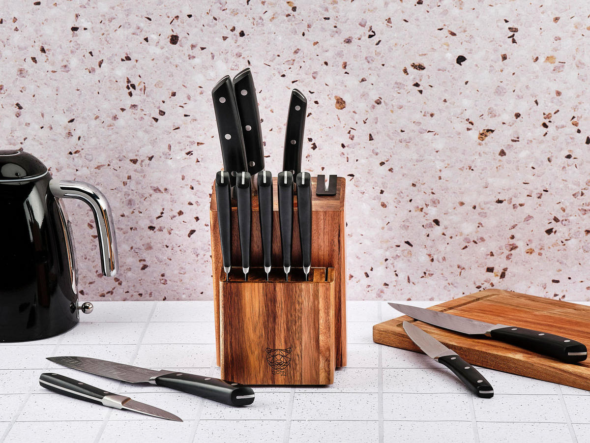 KÜCHENMESSERBLOCK und Steakmesser ERLING Loviisa - 14er-Set - Silberfarben, Metall (1cm) - Björn