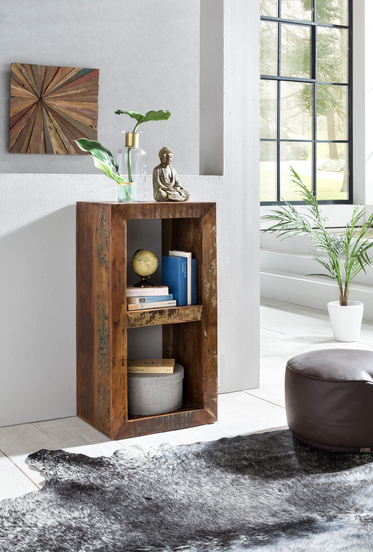 REGAL Massivholz Mango Cubeform Vintage EWA, Braun 45x35x90 cm - Braun, Holz (45/90/35cm) - KADIMA DESIGN