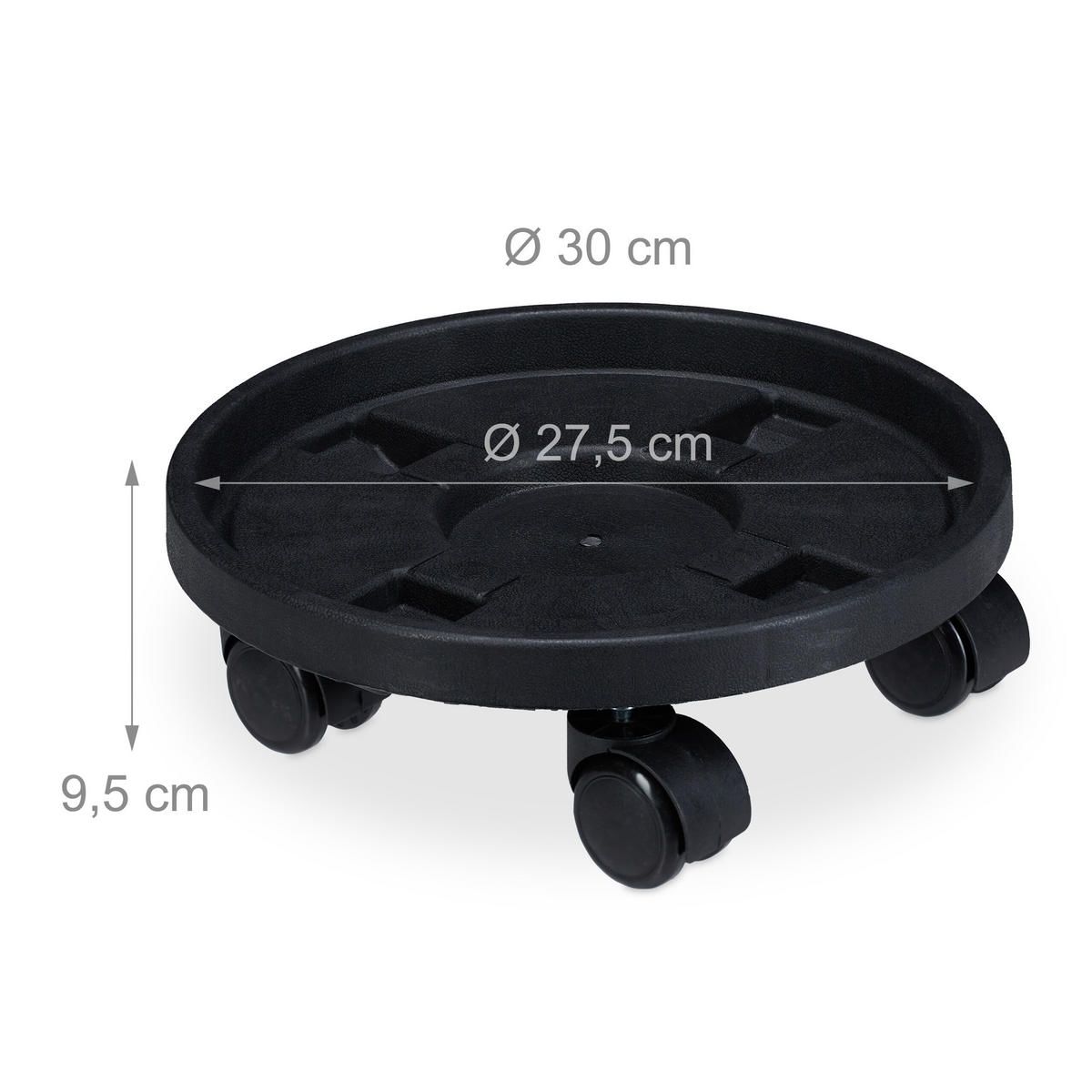 PFLANZENROLLER Schwarz 2er-Set 30 cm - Schwarz, Kunststoff/Metall (30/9.5/30cm) - Relaxdays