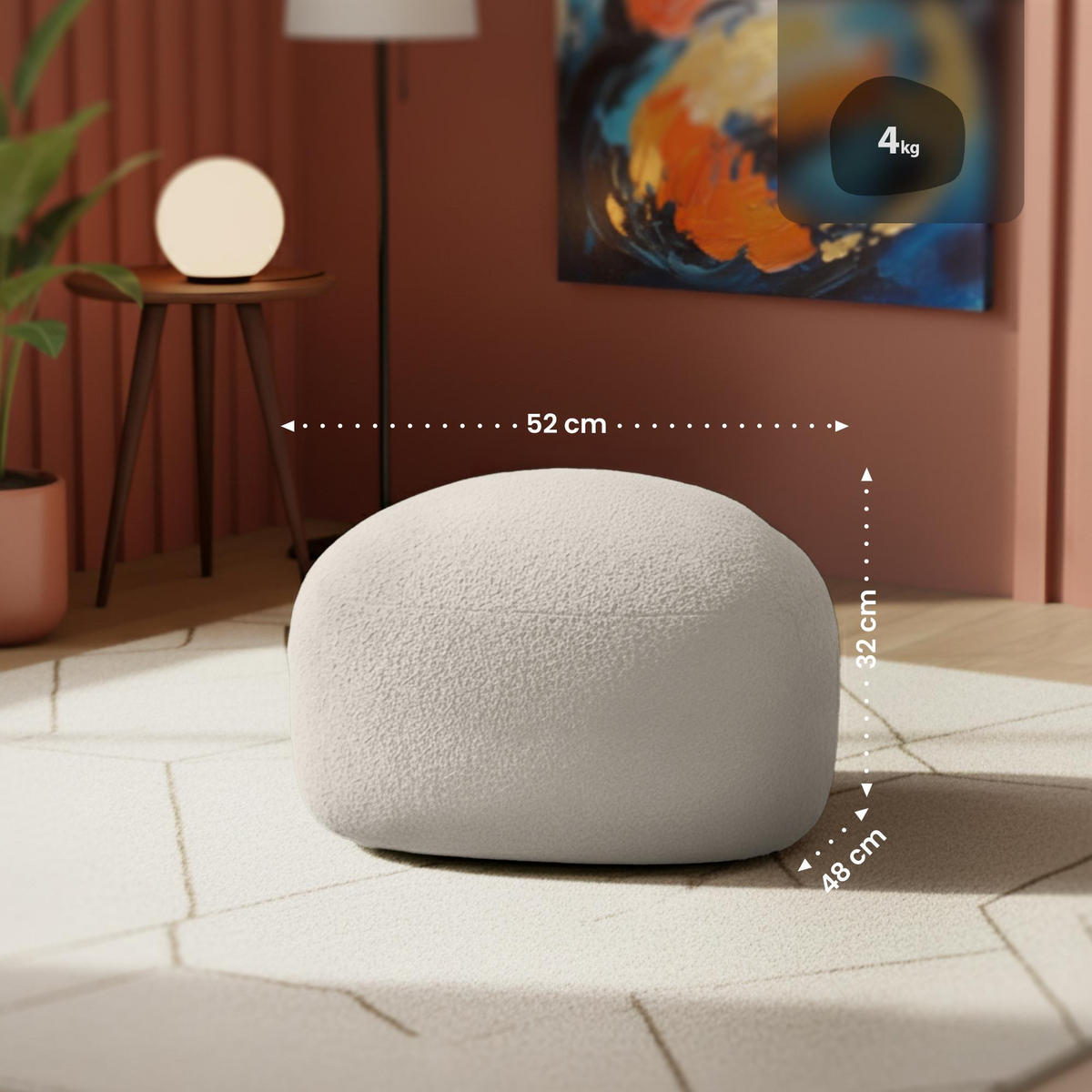 HOCKER oval 52/48/32 cm Stoff Creme - Creme, Holz/Textil (52/32/48cm) - CLP