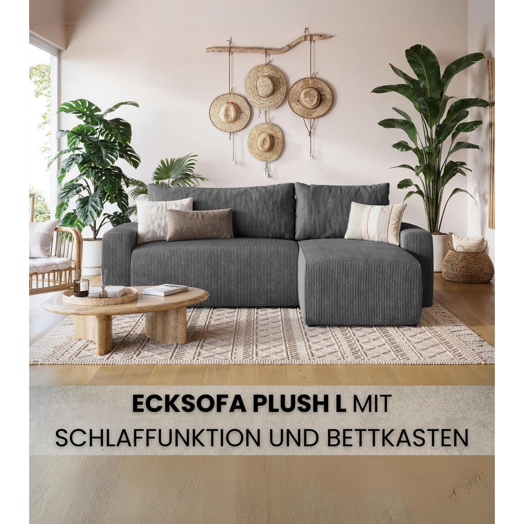 Thumbnail - Bromarkt Ecksofa, Dunkelgrau, Textil, 3-Sitzer, Füllung: Federn, L-Form,L-Form, 240x145 cm, Wohnzimmer, Sofas & Couches,...