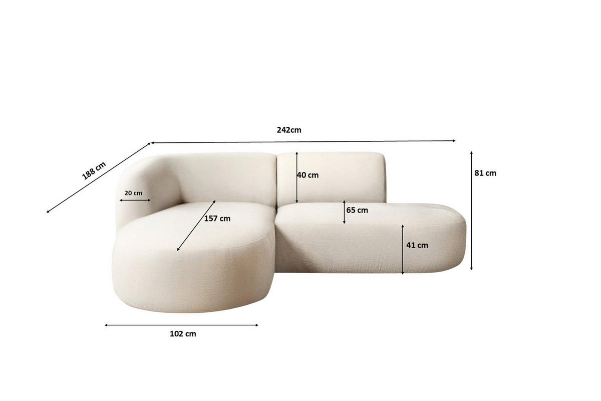 ECKSOFA L-Form Luna, stoff Lins, Creme, Links - Creme, Holz (242/188cm) - Kaiser Möbel