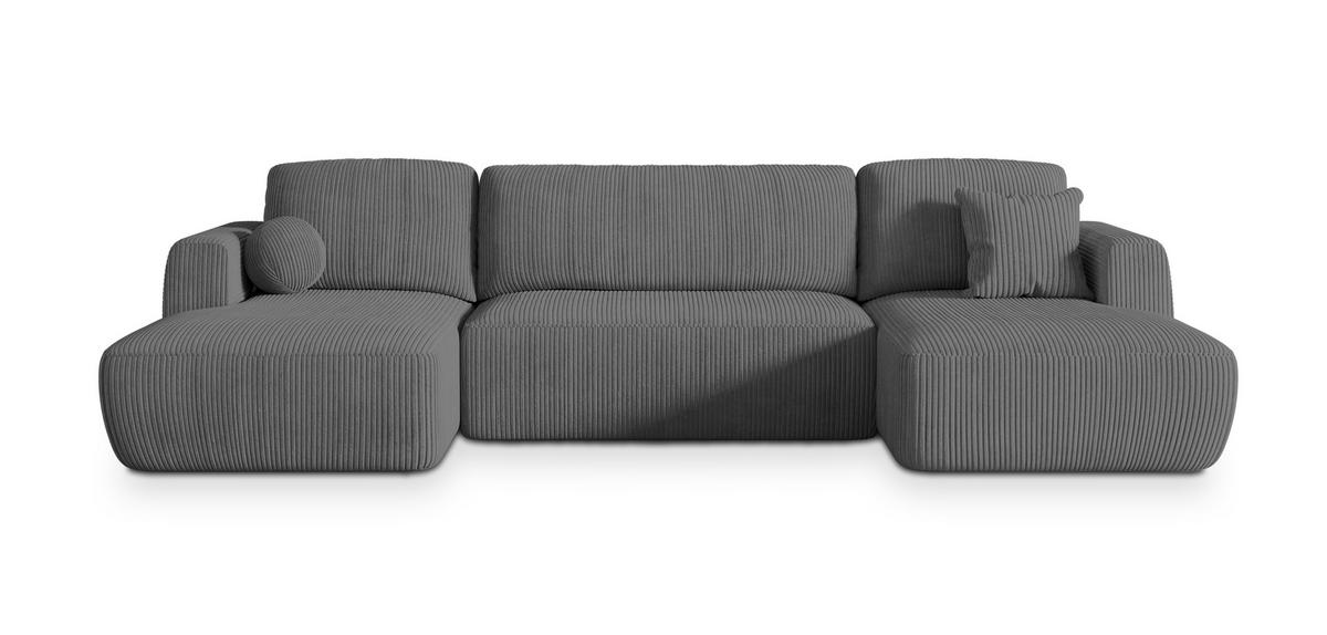 WOHNLANDSCHAFT SENTUM P Grau Kordstoff mit Schlaffunktion - Grau, Holz (330/90/148cm) - MASSENO