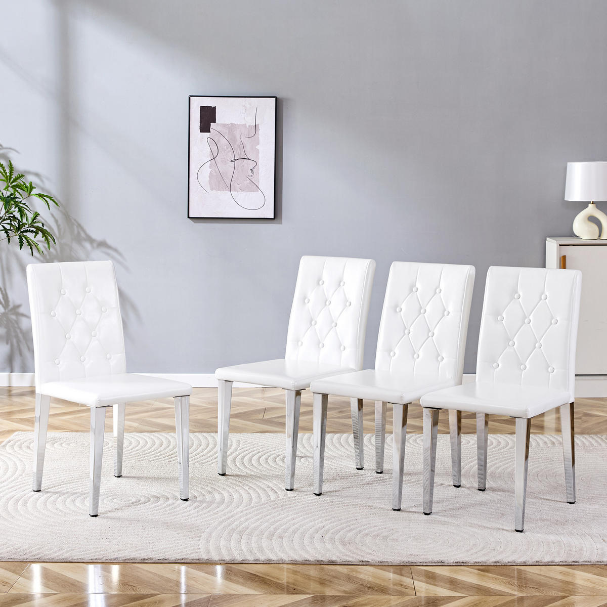 STUHL-SET DE-36649 4 Stück mit PU-Bezug und Metallbeinen Silber - Silberfarben, Metall (46/89/42cm) - ComfortXL