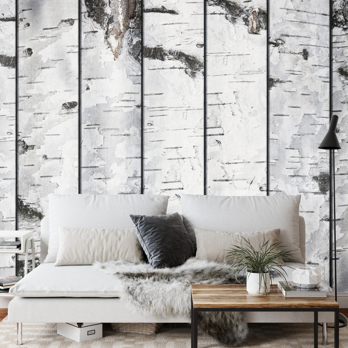 FOTOTAPETE für Schlafzimmer Birkenrinden Imitation Weiß Baum 300x210 - Schwarz/Weiß, Papier (300/210cm) - Muralo