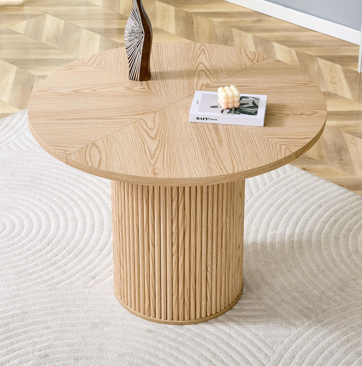 ESSTISCH rund 100/100/76 cm mit Stauraum, zylindrischem Säulenbein und MDF/Metall, Naturholz - Naturfarben, Holzwerkstoff (100/100/76cm) - Redom