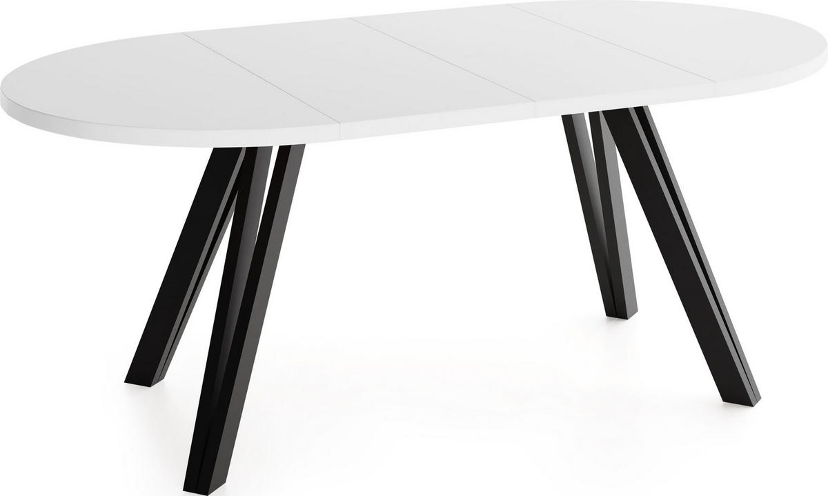 ESSTISCH Ravero runder ausziehbarer, Weiß 100-180/100/77 cm - Schwarz/Weiß, Holz/Holzwerkstoff (100/100/77cm) - WFL GROUP