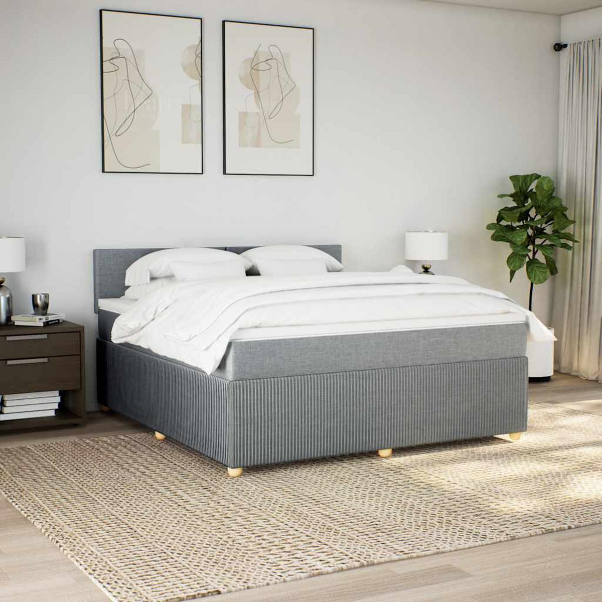BOXSPRINGBETT Mit Matratze Hellgrau 180/200 Cm Stoff - Grau, Textil (180/200cm) - vidaXL