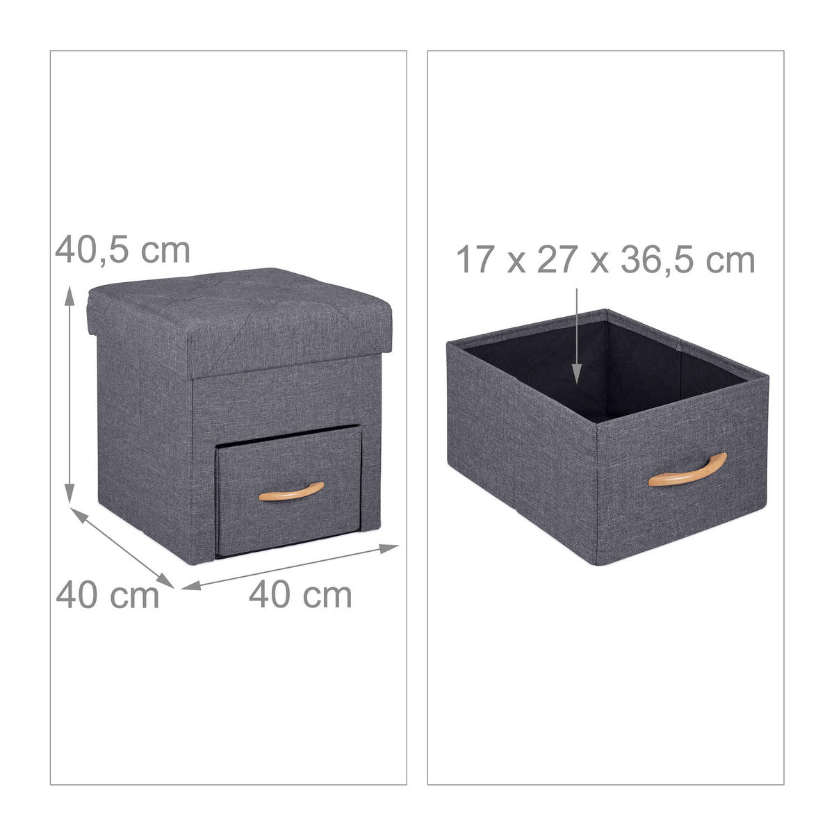 SITZHOCKER - Grau, Holzwerkstoff/Textil (40/40.5/40cm) - Relaxdays
