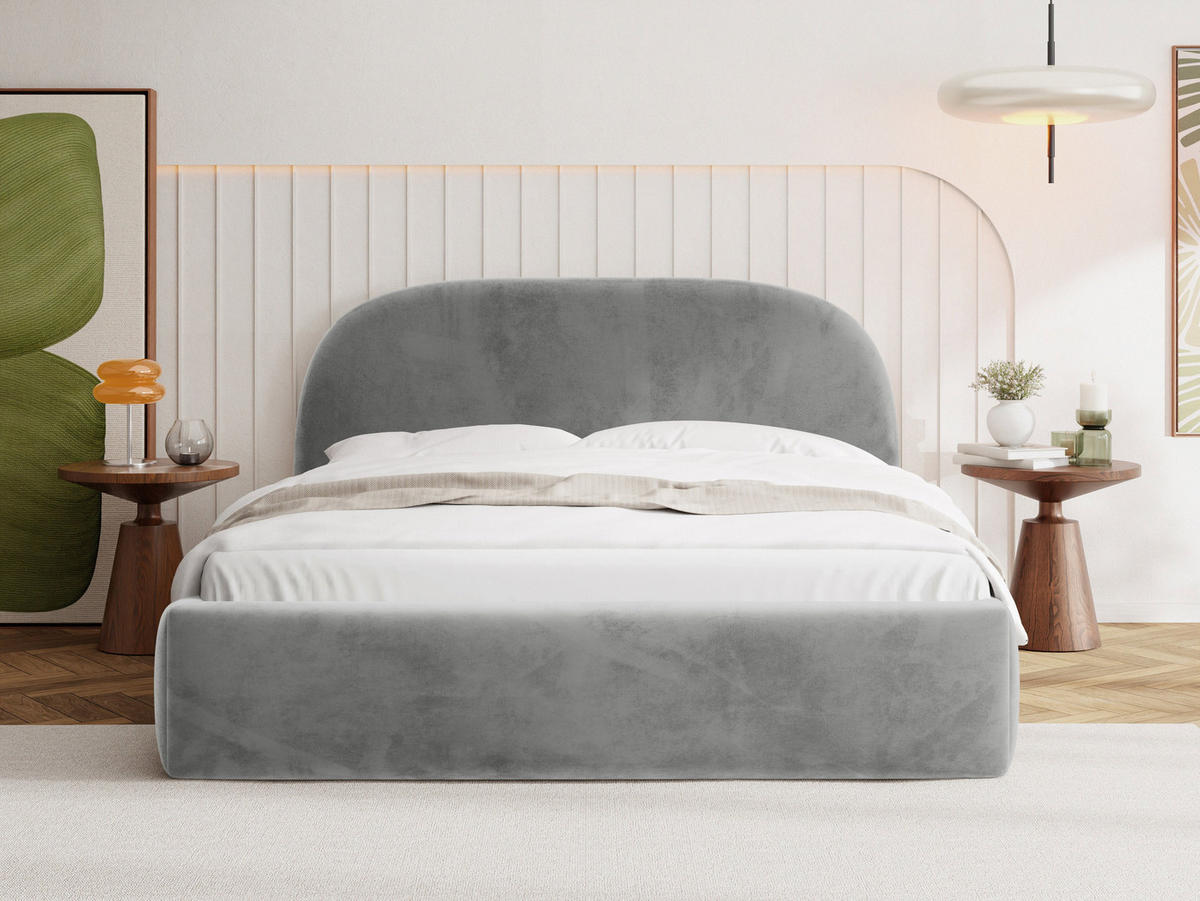 POLSTERBETT Puro mit Bettkasten, Grau Samt 120 x 200 cm – mit Metall-Lattenrost - Birkefarben/Schwarz, Kunststoff/Textil (120/200cm) - WFL GROUP