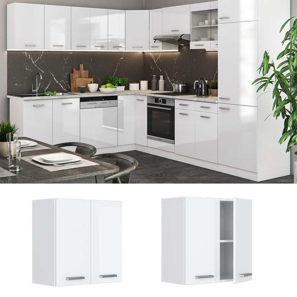 HÄNGESCHRANK R-Line Weiß Hochglanz 60 cm - Weiß Hochglanz/Weiß, Holzwerkstoff (60/60/31cm) - Vicco
