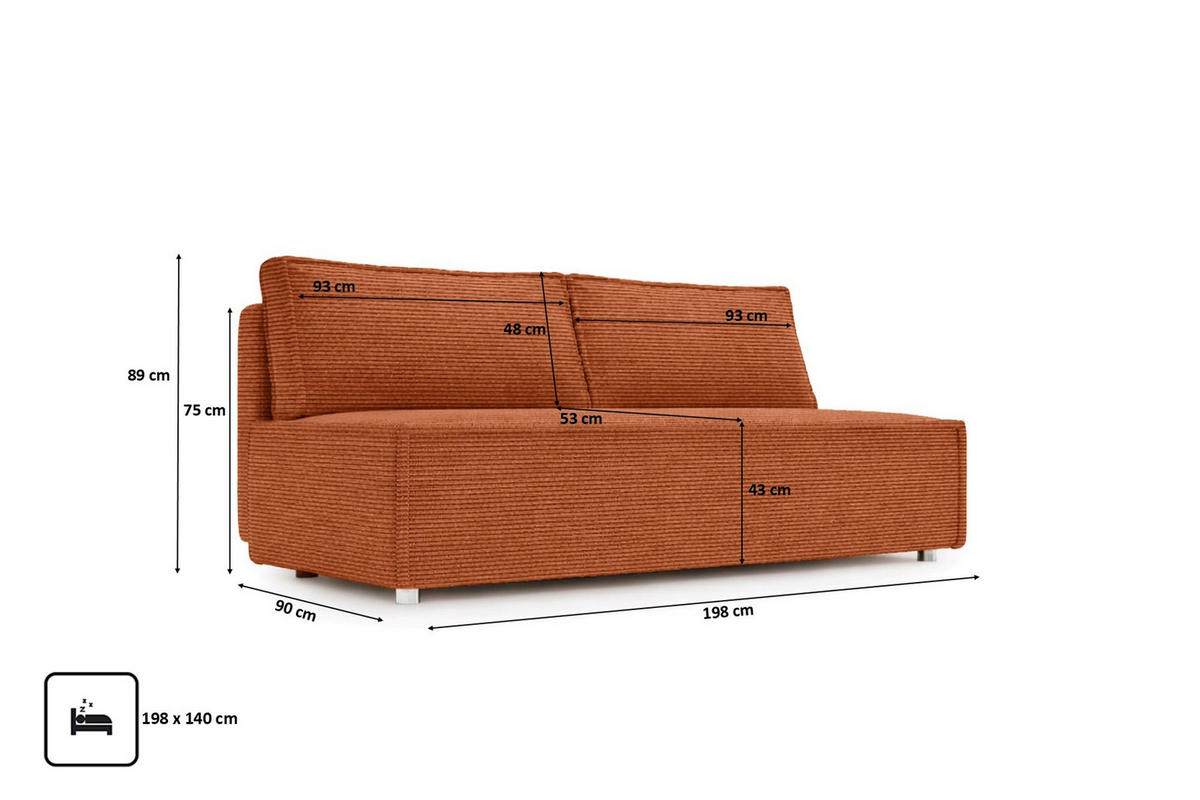 SCHLAFSOFA Mit Bettkasten DUO, Stoff Poso, Kupfer - Orange, Holz (198/89/90cm) - Kaiser Möbel